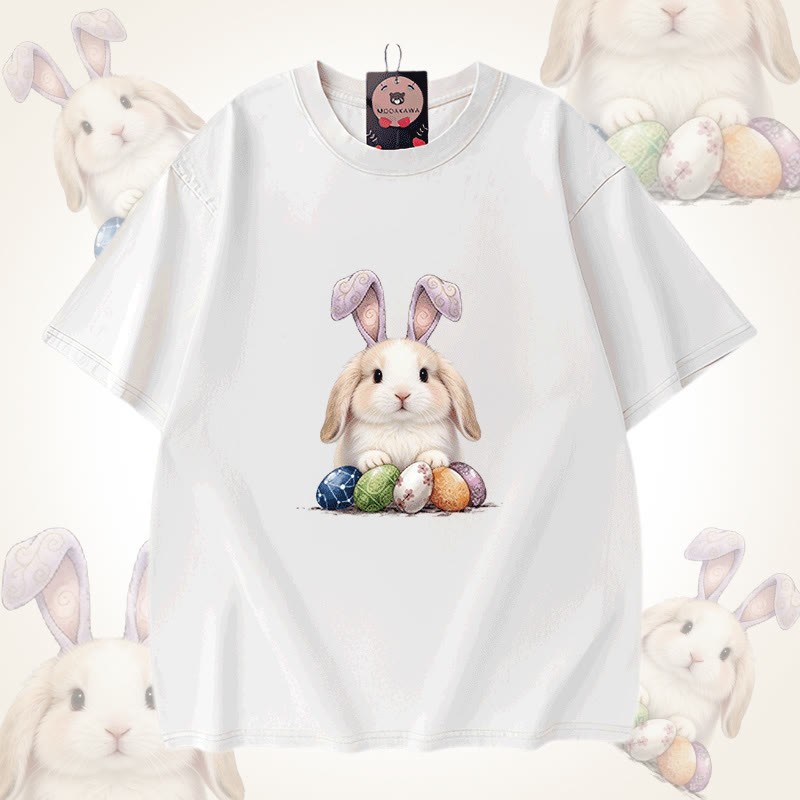 イースターエッグバニーグラフィックModakawaユニセックス ヴィンテージウォッシュドTシャツ - White - 5XL - image 9