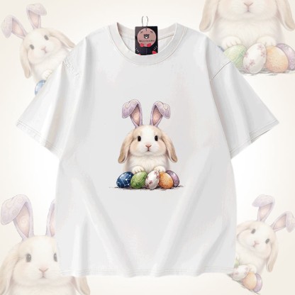 イースターエッグバニーグラフィックModakawaユニセックス ヴィンテージウォッシュドTシャツ - White - 5XL - image 9