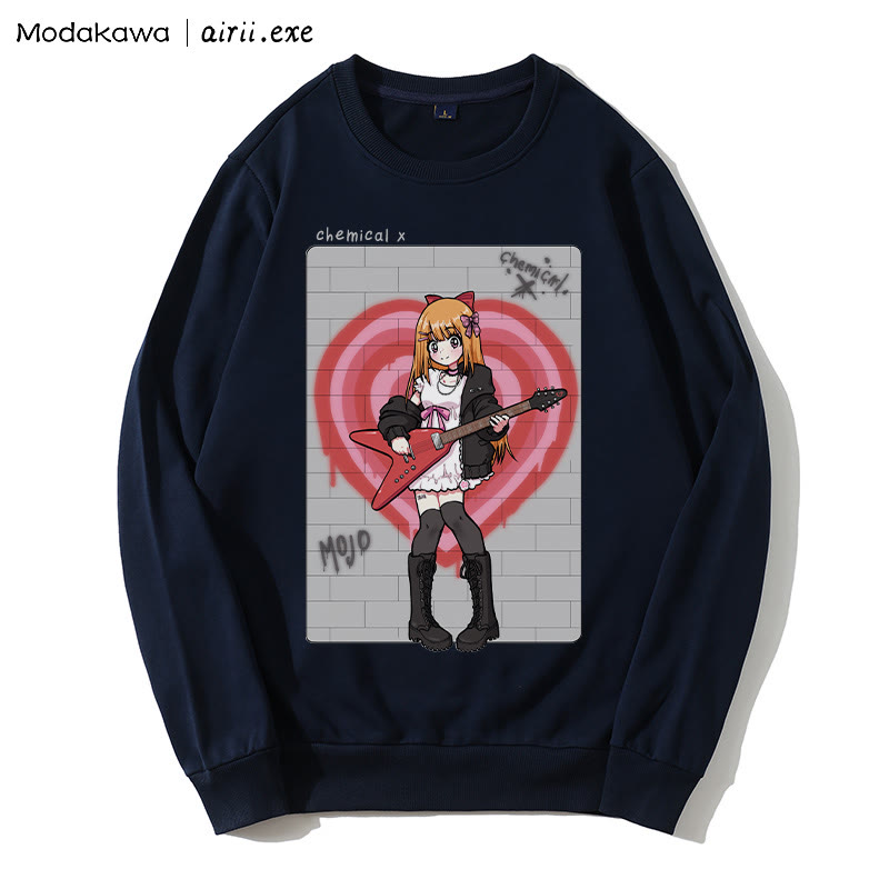 MODAKAWA X airii.exe CHEMICAL ギターガール レタープリント ラウンドカラー スウェットシャツ - Purplish Blue - 5XL - image 4