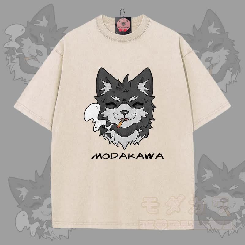 MODAKAWA 倖田來未 スモーキンググラフィック ユニセックス ヴィンテージウォッシュTシャツ - アプリコット - 5XL - image 5