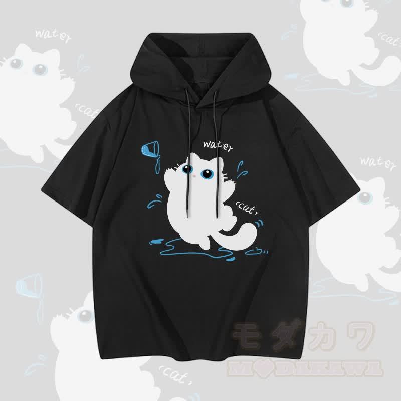 MODAKAWA 水と猫のグラフィック半袖パーカー - 黒 - 3XL - image 4
