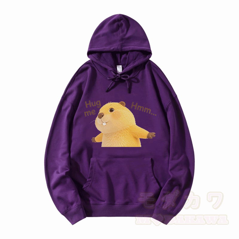 HUG ME カピバラ グラフィックModakawaルーズ コットンブレンド パーカー - 紫 - 5XL - image 6
