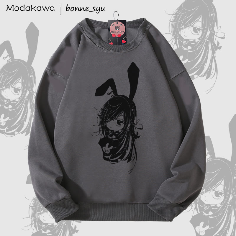 MODAKAWA X bonne_syu バニーガール グラフィック ユニセックス スウェットシャツ - Dark Grey - 5XL - image 4