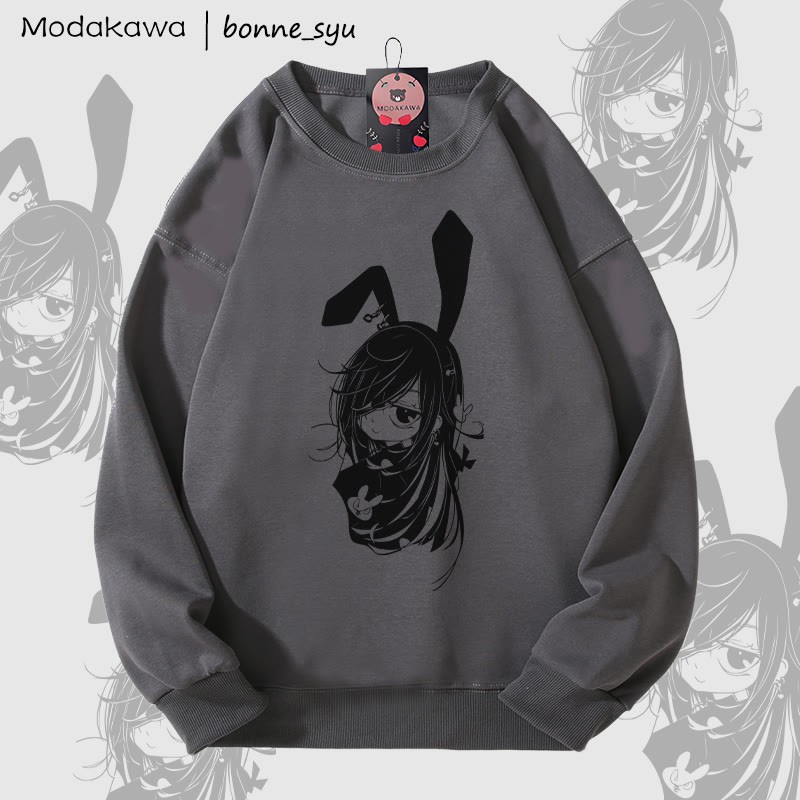 MODAKAWA X bonne_syu バニーガール グラフィック ユニセックス スウェットシャツ - Dark Grey - 5XL - image 4