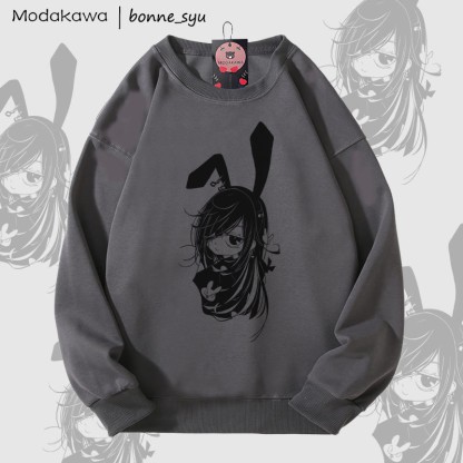 MODAKAWA X bonne_syu バニーガール グラフィック ユニセックス スウェットシャツ - Dark Grey - 5XL - image 4