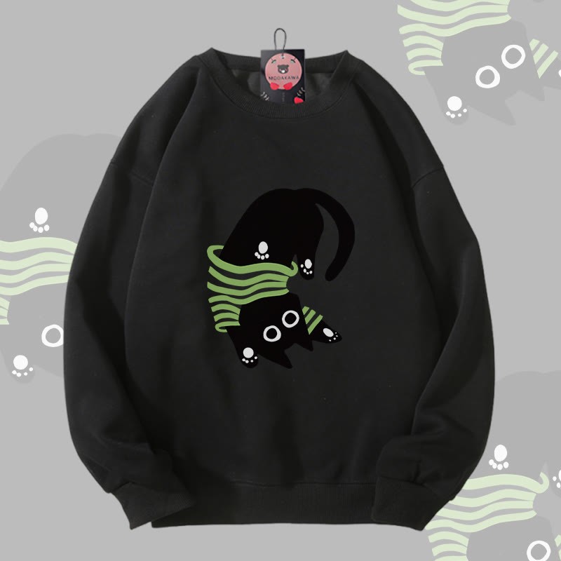 Upside Down Black Cat Graphic Modakawa Unisex Sweatshirt - Black - 5XL - image 4