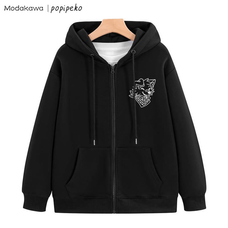 笑顔の子犬のバンダナグラフィック ジップアップ パーカー スウェットシャツ - 黒 - 5XL - image 6