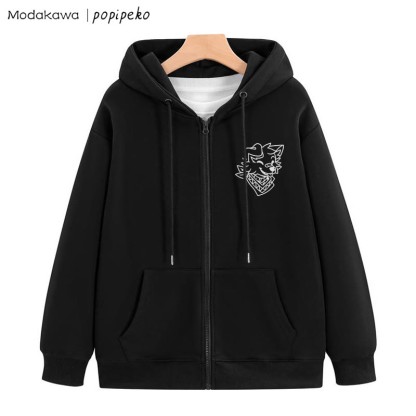 笑顔の子犬のバンダナグラフィック ジップアップ パーカー スウェットシャツ - 黒 - 5XL - image 6