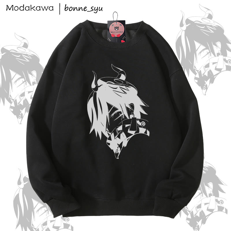 MODAKAWA X bonne_syu 鬼ボーイ グラフィック ユニセックス スウェットシャツ - Black - 5XL - image 2