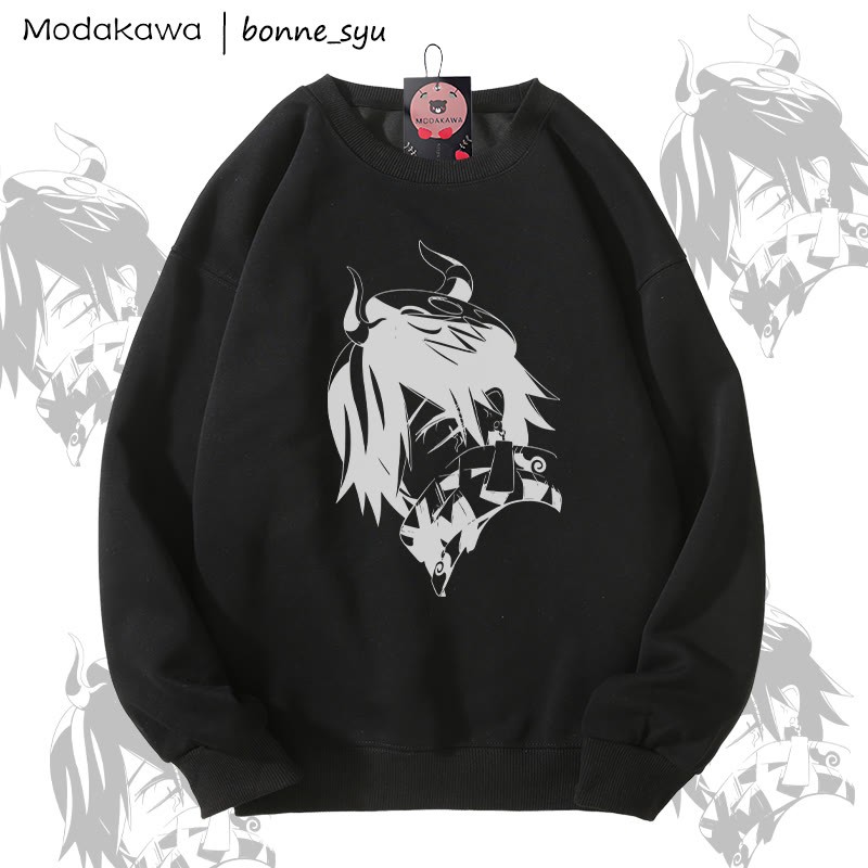 MODAKAWA X bonne_syu 鬼ボーイ グラフィック ユニセックス スウェットシャツ - Black - 5XL - image 2