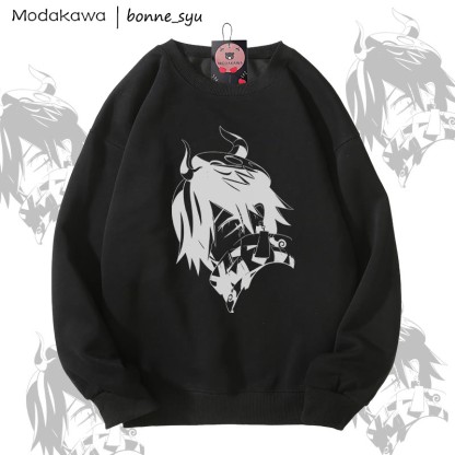 MODAKAWA X bonne_syu 鬼ボーイ グラフィック ユニセックス スウェットシャツ - Black - 5XL - image 2