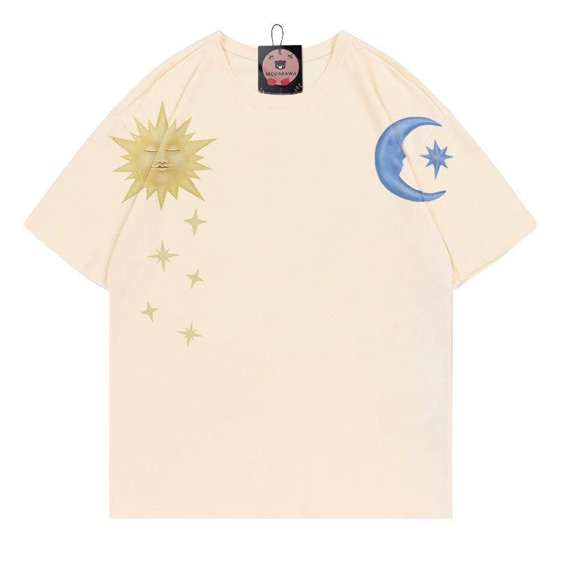 サンムーンプリント100%綿ModakawaTシャツ - Apricot - 5XL - image 3