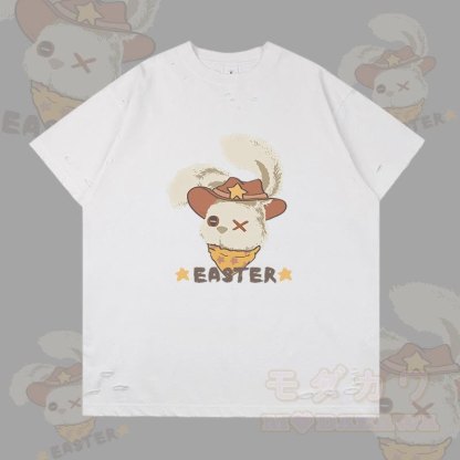 イースター カウボーイバニー グラフィックModakawaリップド Tシャツ - 白 - 2XL - image 4