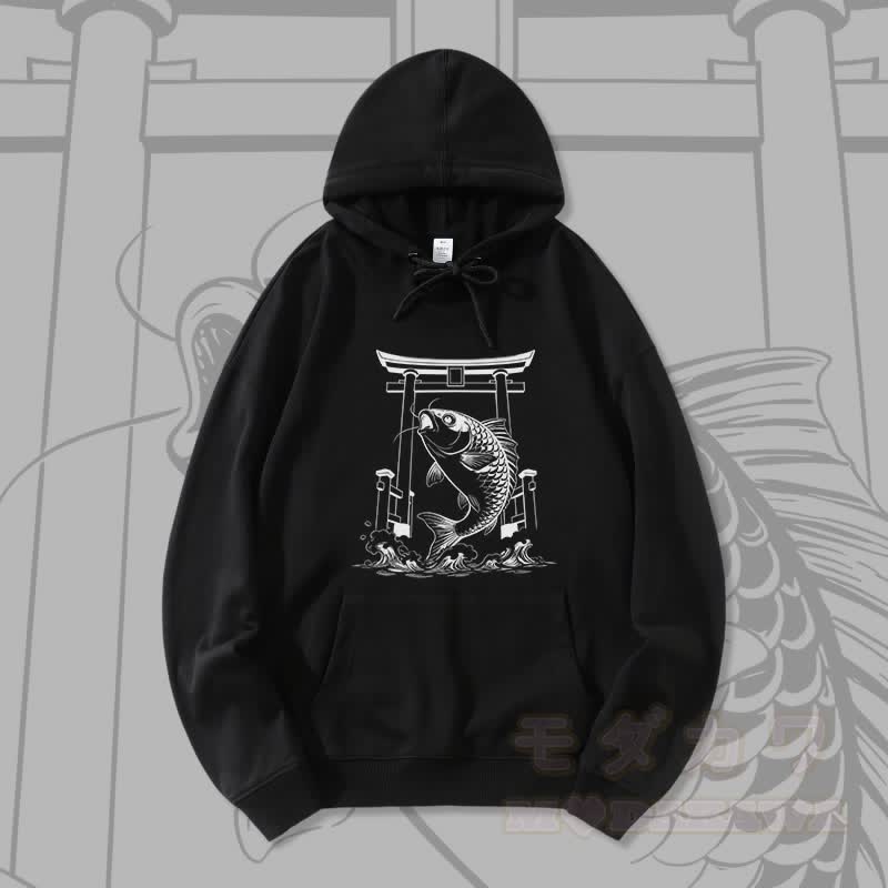 MODAKAWA ジャンピングフィッシュ グラフィック ストリートウェア プルオーバー パーカー - 黒 - 5XL - image 3