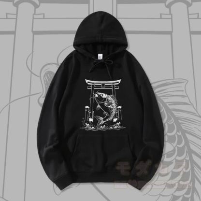 MODAKAWA ジャンピングフィッシュ グラフィック ストリートウェア プルオーバー パーカー - 黒 - 5XL - image 3