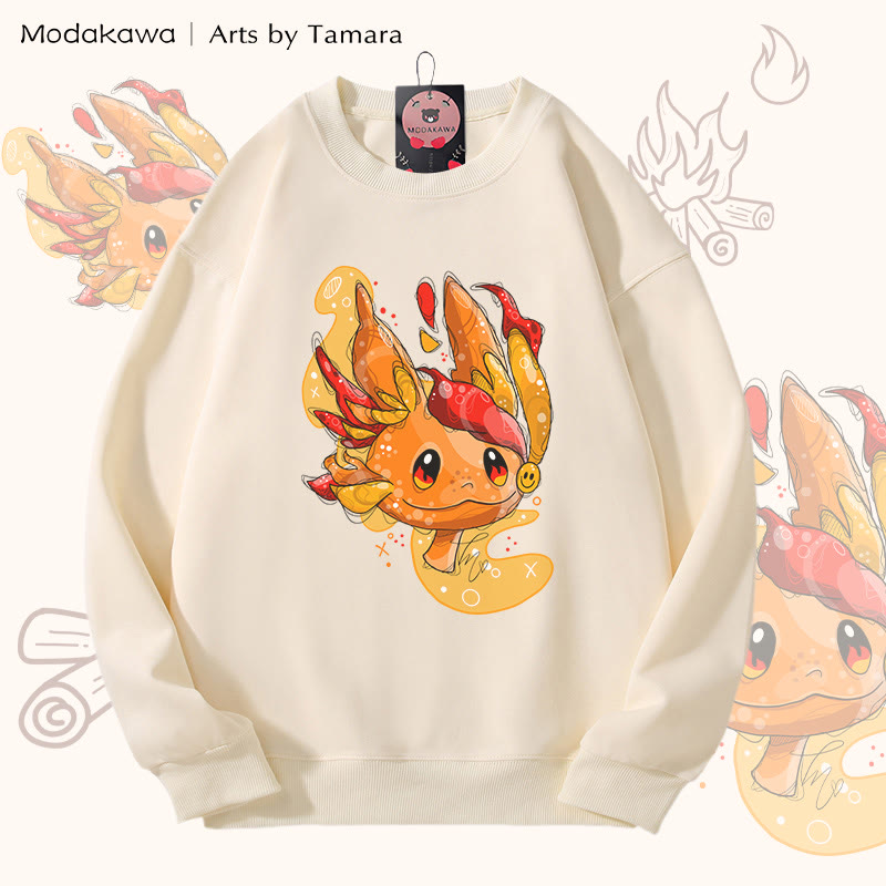 MODAKAWA X Arts by Tamara ファイアークリーチャー グラフィック ユニセックス スウェットシャツ - Beige - 5XL - image 2