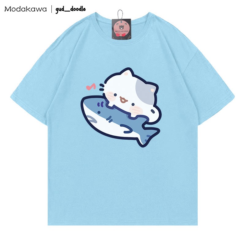 MODAKAWA X gud_doodleキティシャークプリントTシャツ - Blue - 5XL - image 3