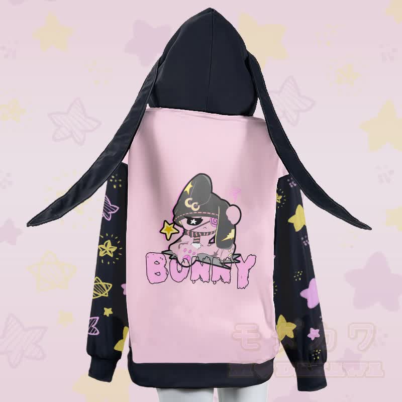 MODAKAWA ハッピーバニー グラフィック ジッパー ロング バニーイヤー パーカー - image 3