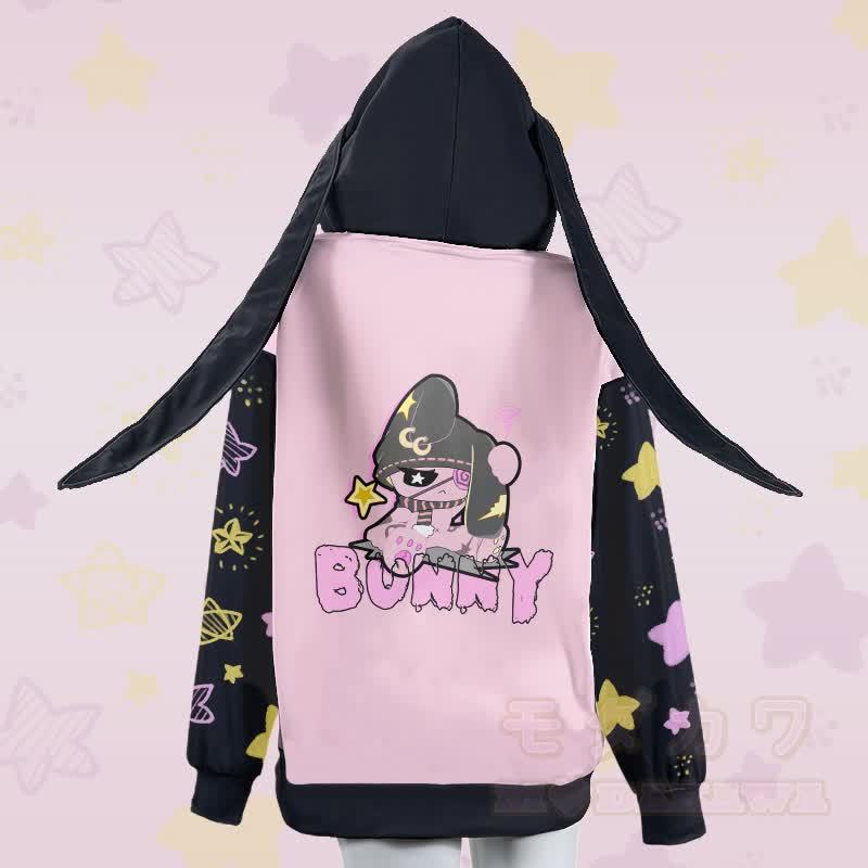 MODAKAWA ハッピーバニー グラフィック ジッパー ロング バニーイヤー パーカー - image 3