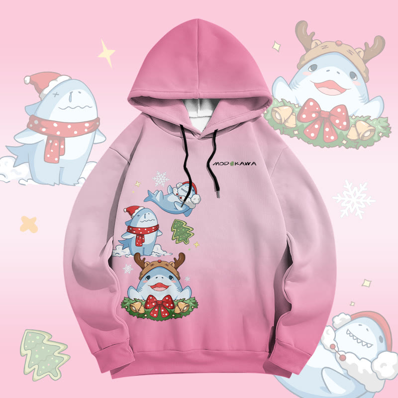 MODAKAWA グラデーション クリスマス シャーク グラフィック オールオーバープリント プルオーバーパーカー - Pink - 6XL - image 3