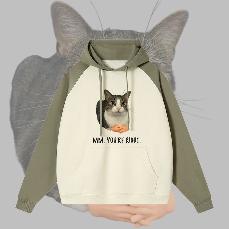 MM YOU'RE RIGHT キャットグラフィック ストリートウェアカラーブロック パーカー - Green - 3XL - image 2