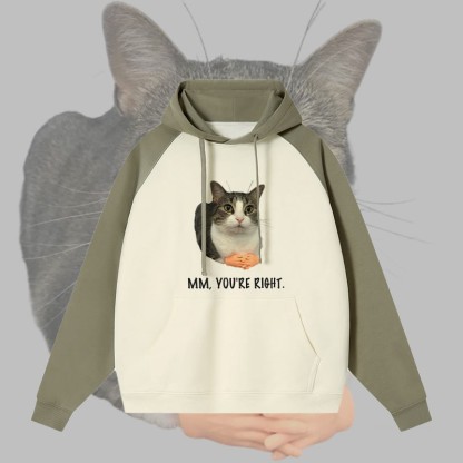MM YOU'RE RIGHT キャットグラフィック ストリートウェアカラーブロック パーカー - Green - 3XL - image 2