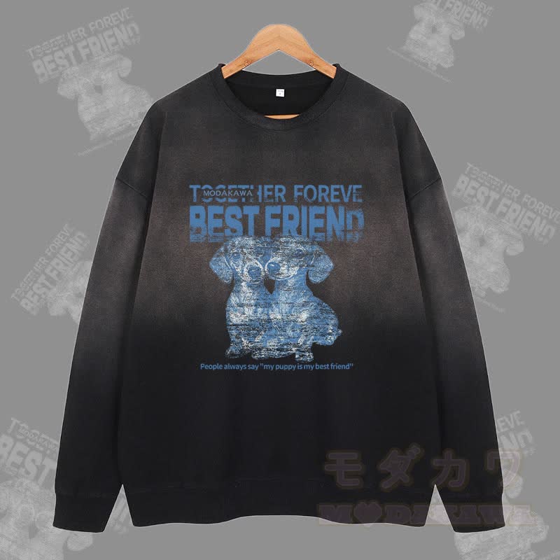 MODAKAWA BEST FRIEND パピーグラフィック ヴィンテージウォッシュドグラデーション ユニセックス スウェットシャツ - 黒 - 2XL - image 4