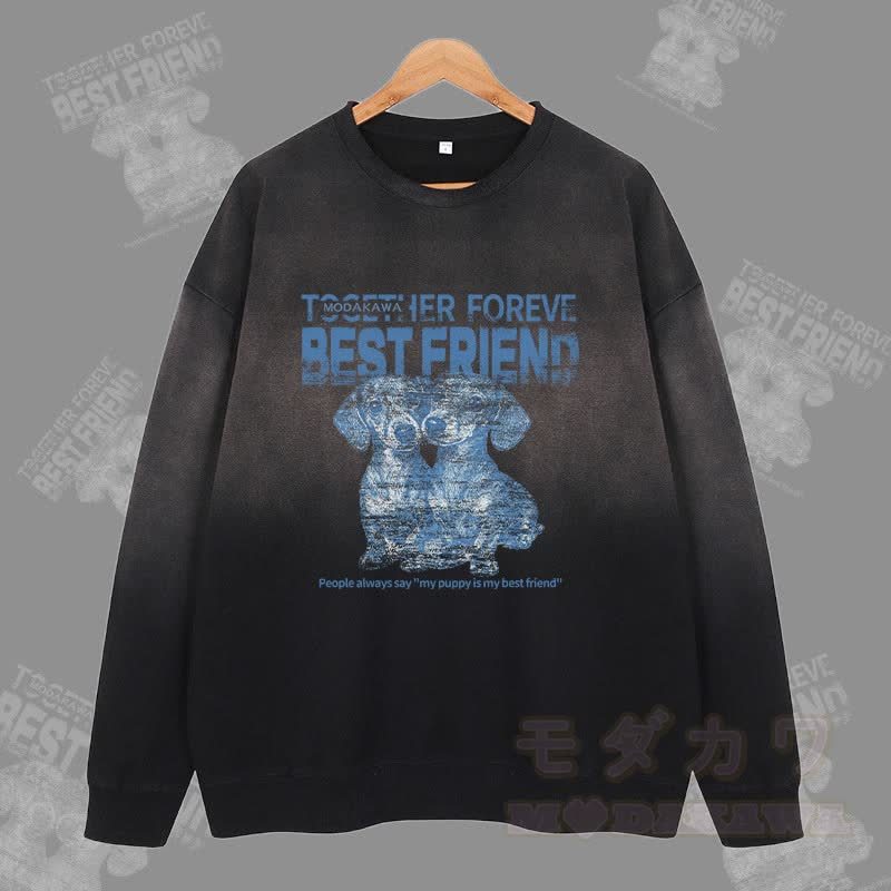 MODAKAWA BEST FRIEND パピーグラフィック ヴィンテージウォッシュドグラデーション ユニセックス スウェットシャツ - 黒 - 2XL - image 4