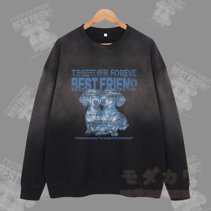 MODAKAWA BEST FRIEND パピーグラフィック ヴィンテージウォッシュドグラデーション ユニセックス スウェットシャツ - 黒 - 2XL - image 4