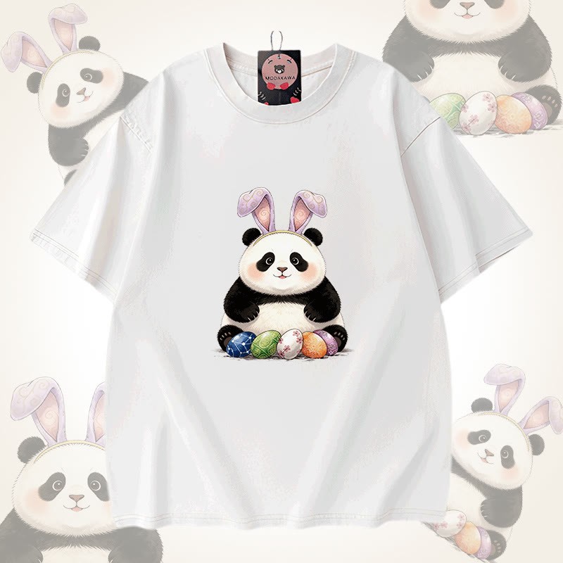 イースターエッグパンダグラフィックModakawaユニセックス ヴィンテージウォッシュドTシャツ - White - 5XL - image 9