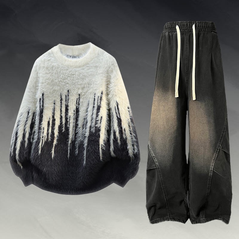 ふわふわニットセーター デニムパンツ ツーピース - Set F - 2XL - image 6