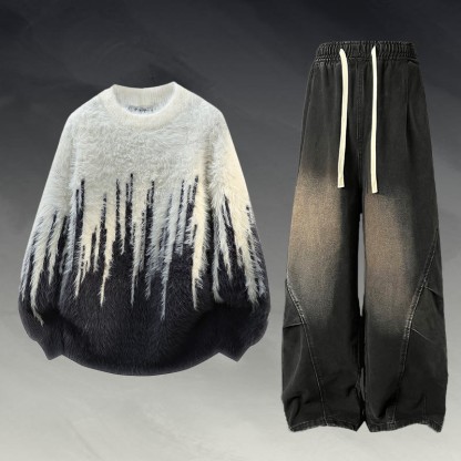 ふわふわニットセーター デニムパンツ ツーピース - Set F - 2XL - image 6