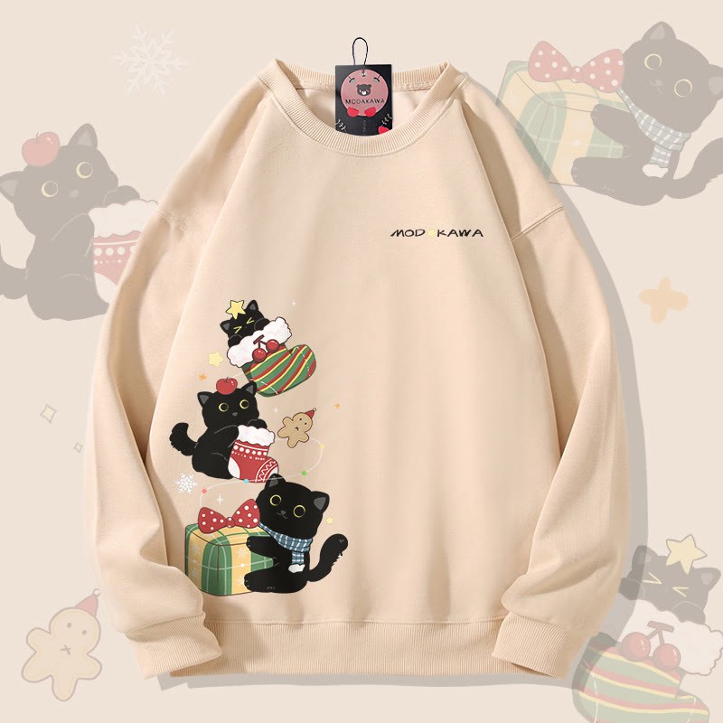 MODAKAWA クリスマス ブラックキャット グラフィック ユニセックス スウェットシャツ - Apricot - 5XL - image 3