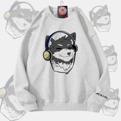 MODAKAWA コーダ ヘッドフォン付き グラフィック ユニセックス スウェットシャツ - Grey - 5XL - image 3