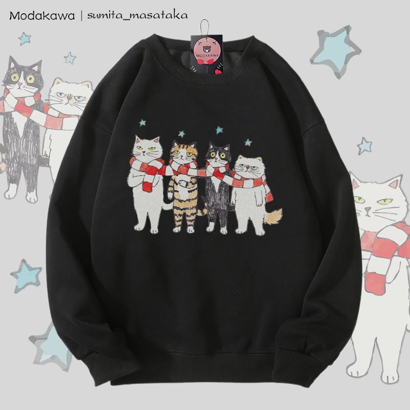 MODAKAWA X sumita_masataka スカーフシェアリングキャッツグラフィックユニセックススウェットシャツ - Black - 5XL - image 5