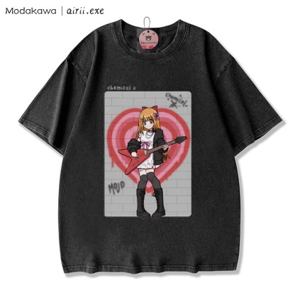 MODAKAWA X airii.exe CHEMICAL ギターガール レタープリント ヴィンテージウォッシュ加工100%綿ModakawaTシャツ - Black - 3XL - image 4