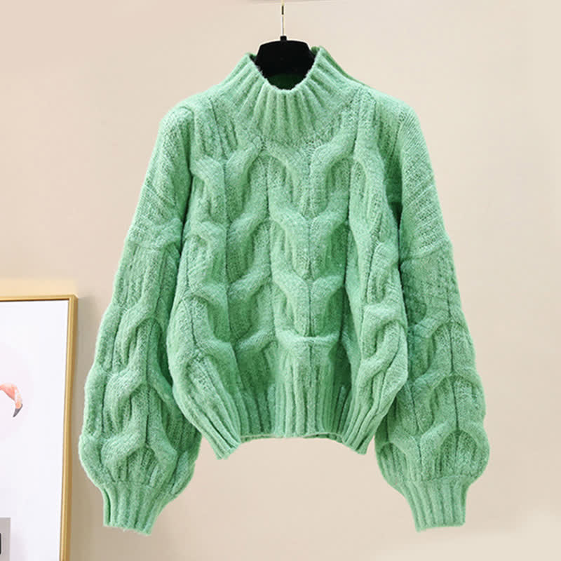シックな純カラーケーブルセータースリップドレスのマッチングアウトフィット - Green Sweater - XL - image 9