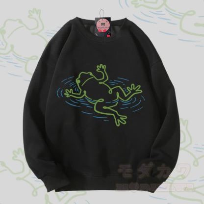 フローティングフロッググラフィックユニセックススウェットシャツ - 黒 - 5XL - image 4