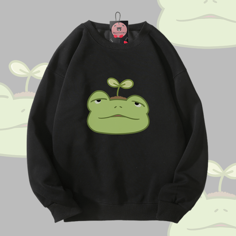 Sprout Frog Graphic Modakawa Unisex Sweatshirt - Black - 5XL - image 4
