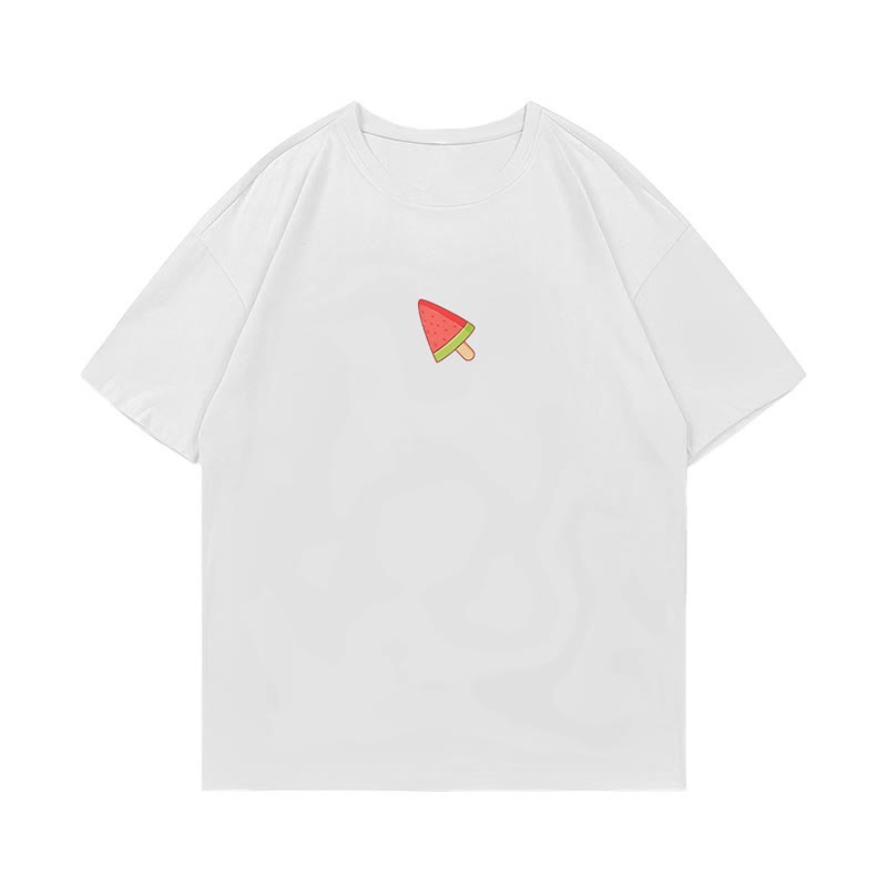 スイカアイスクリームプリント100%綿ModakawaTシャツ - White - 5XL - image 3