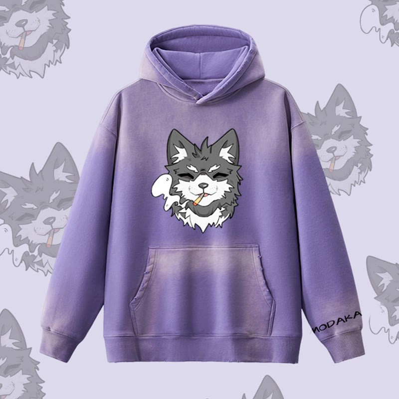 MODAKAWA スモーキングパピー グラフィック ヴィンテージウォッシュドフリース裏毛パーカー - Purple - 2XL - image 9