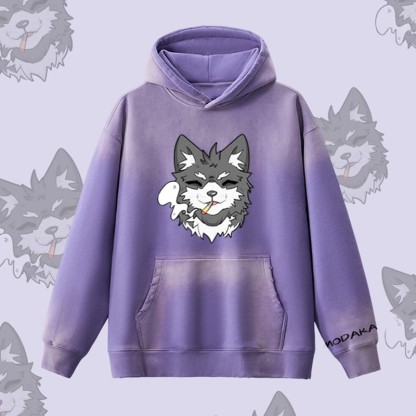 MODAKAWA スモーキングパピー グラフィック ヴィンテージウォッシュドフリース裏毛パーカー - Purple - 2XL - image 9