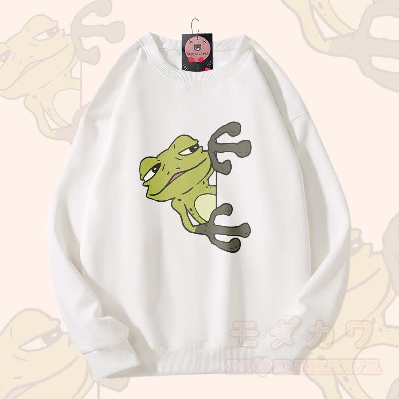 ピーキングフロッググラフィックユニセックススウェットシャツ - 白 - 5XL - image 3