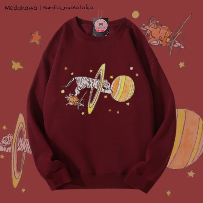 MODAKAWA X sumita_masataka ホワイトタイガーが土星の環を進むグラフィック ユニセックス スウェットシャツ - Wine Red - 5XL - image 5