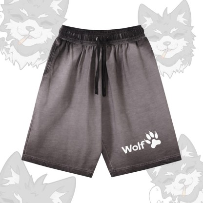 WOLF グラフィックModakawa 100%綿グラデーション ヴィンテージ ウォッシュ加工 ダメージ加工 ショートパンツ - Grey - 5XL - image 2