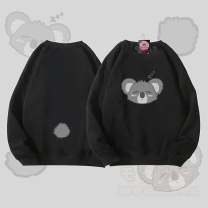 MODAKAWA スリーピーコアラの顔と尻尾のグラフィック ユニセックス スウェットシャツ - 黒 - 5XL - image 5