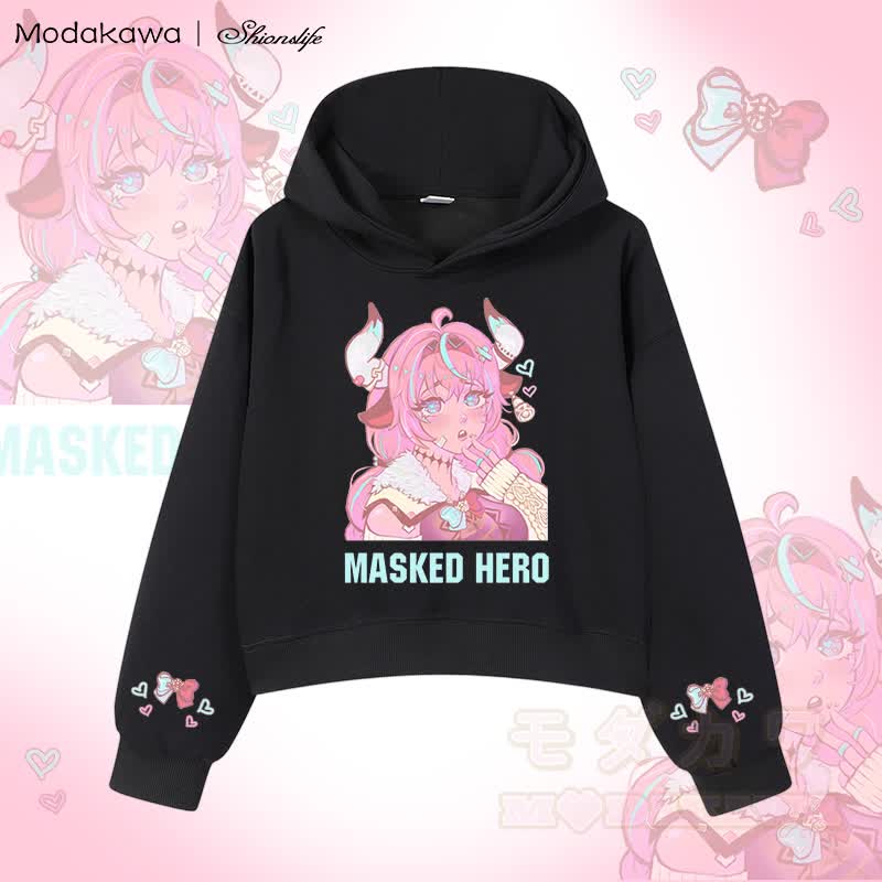 MODAKAWA X Shionslife MASKED HERO グラフィック クロップド綿パーカー - 黒 - 3XL - image 4