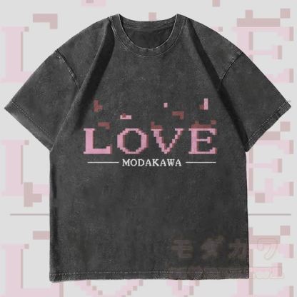 MODAKAWA LOVE レターグラフィック ユニセックス ヴィンテージウォッシュTシャツ - 黒 - 4XL - image 4