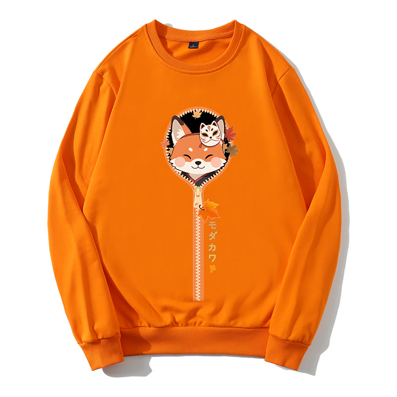 フォックスジッパーグラフィックラウンドカラースウェットシャツ - オレンジ - 5XL - image 3