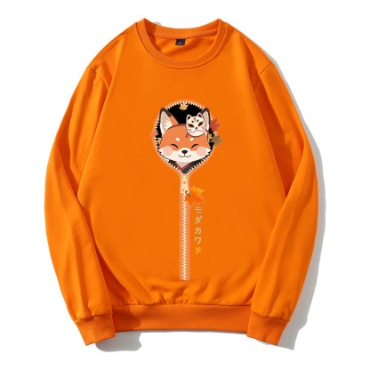 フォックスジッパーグラフィックラウンドカラースウェットシャツ - オレンジ - 5XL - image 3